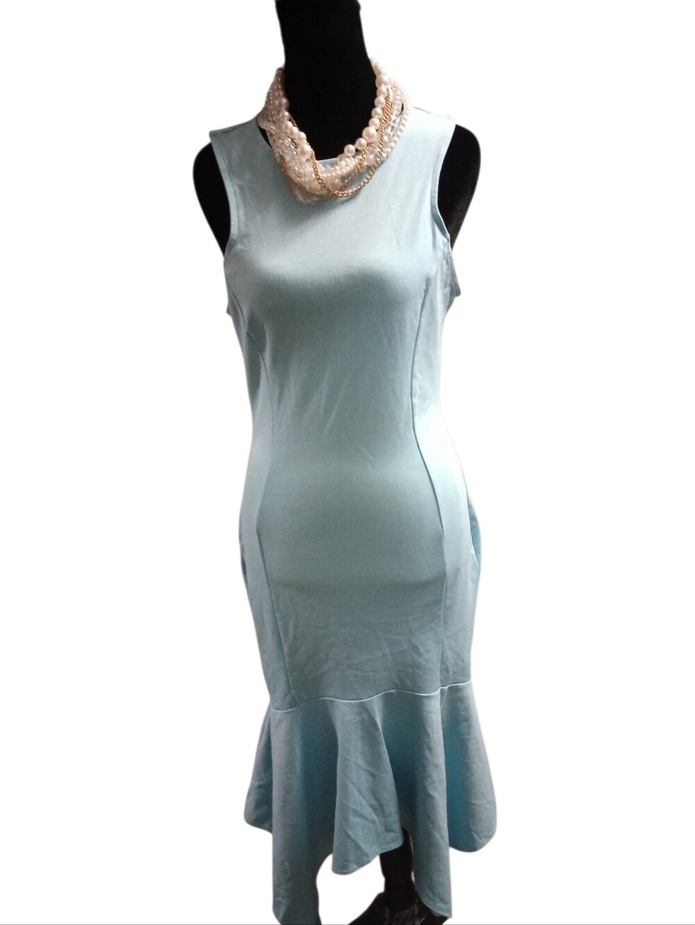 Fashion Nova Powder Blue Sleeveless Midi Dress with Flounce Hem